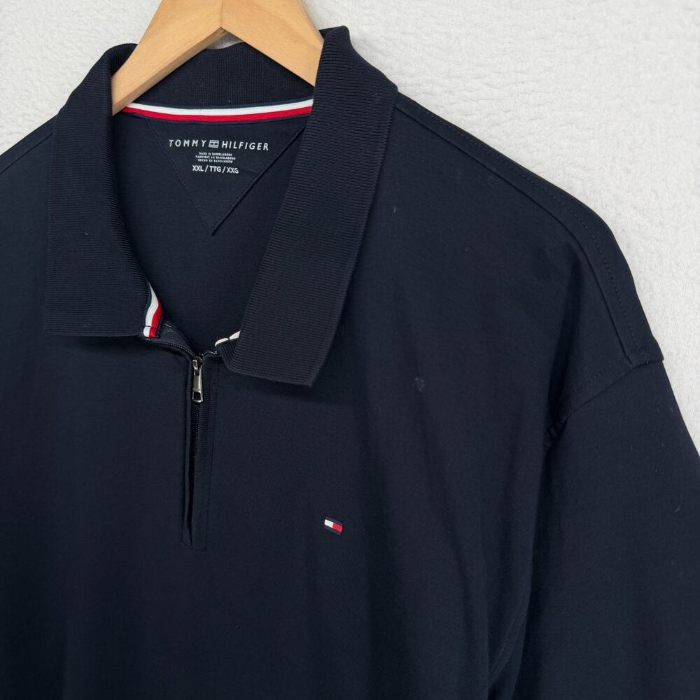TOMMY HILFIGER Shirt Mens XXL Polo Golf 1/4 Zip Short Sleeve Jersey Cotton Blue